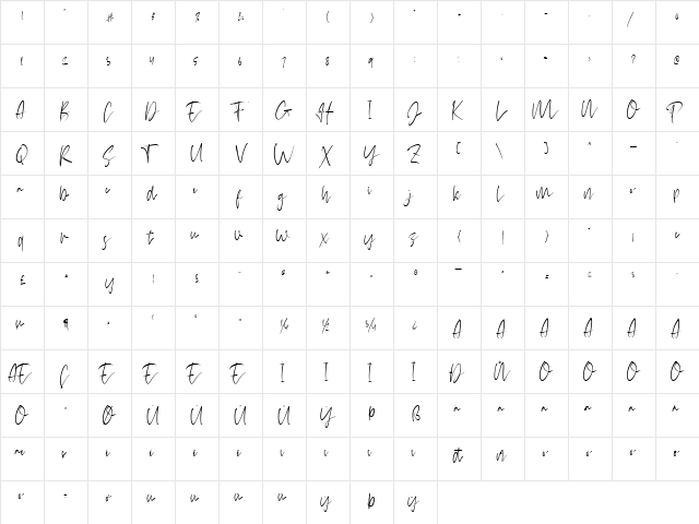 hello Jellita Regular  glyph index