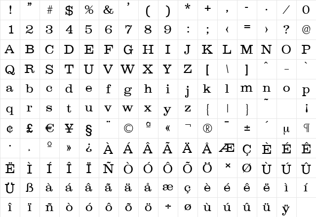 ClareSerial-Light Regular  glyph index