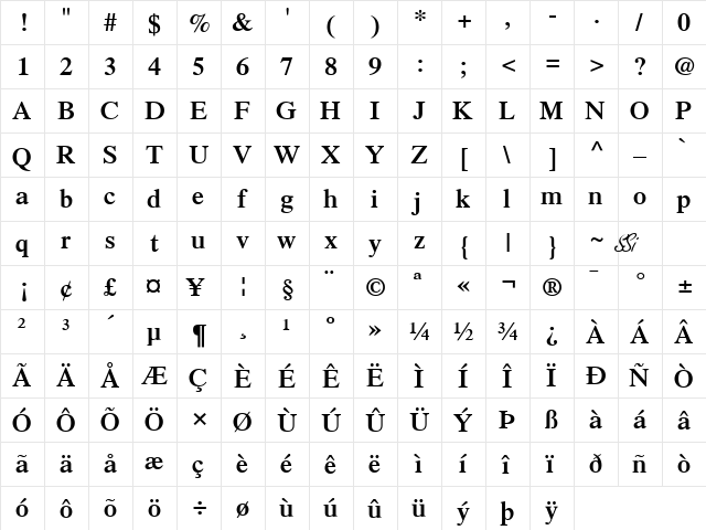 Greco SSi Semi Bold  glyph index