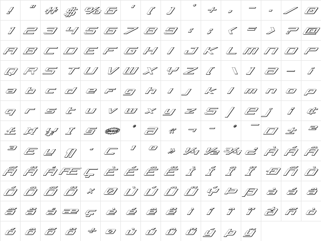 Concielian 3D Italic Italic  glyph index