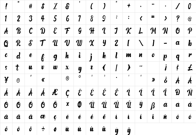 Qintoun Regular  glyph index