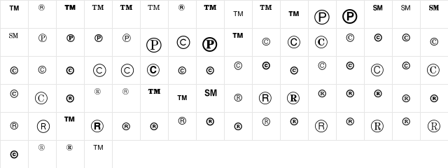 LegalTrademarks P01  glyph index