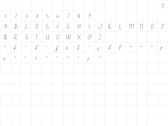 Annila Script Regular  glyph index