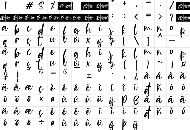 Blindsay Regular  glyph index