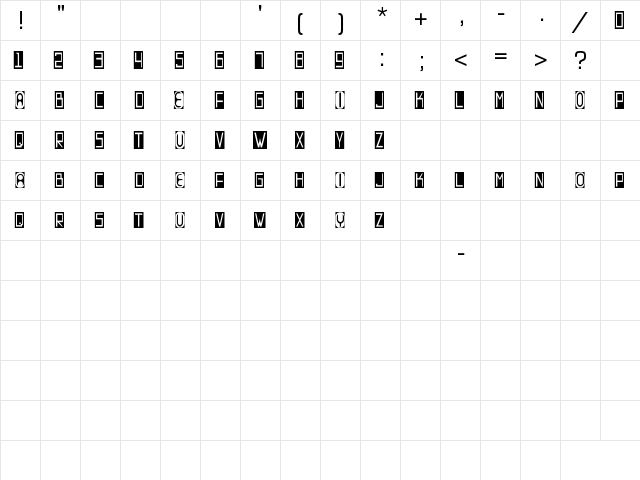Contrastant Regular  glyph index