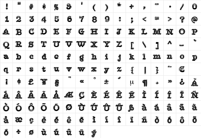 JukeboxInline Regular  glyph index