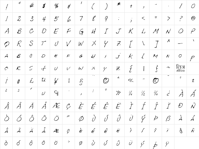 LEHN092 Regular  glyph index