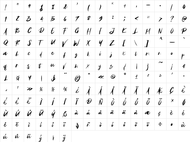 Amstagram Regular  glyph index