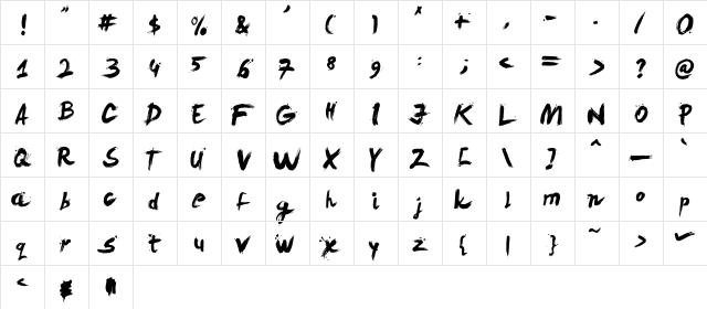 LeviBrush Regular  glyph index