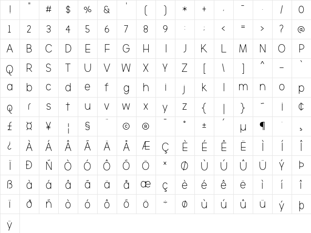 The Brooklyn Smooth Regular  glyph index