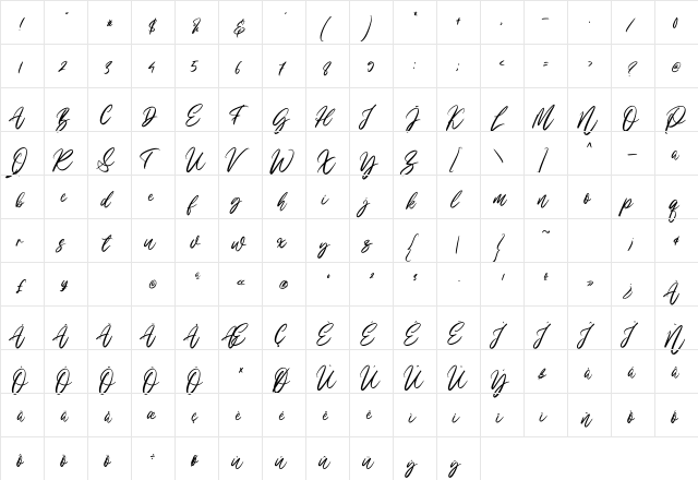 Marrylines Regular  glyph index