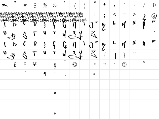 fucking tag font Regular  glyph index