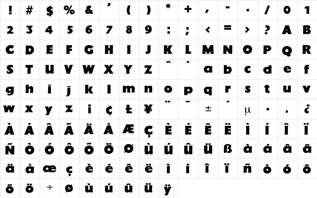 Hammond Regular  glyph index
