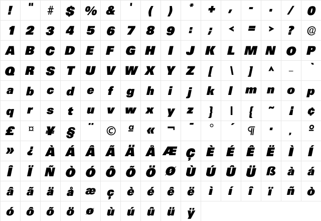 Iultimate Heavy  glyph index