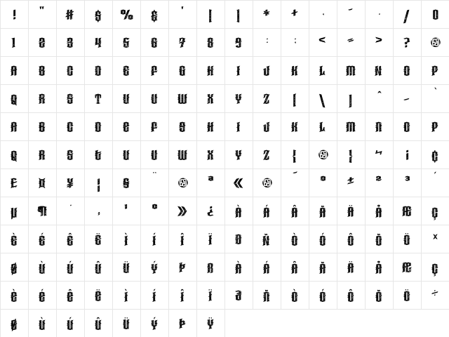 Haunted Woods Corroded Demo Regular  glyph index