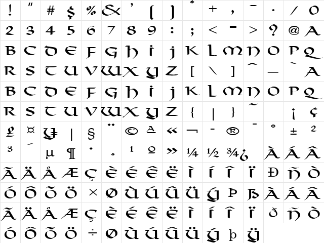 Valhalla-Extended Normal  glyph index