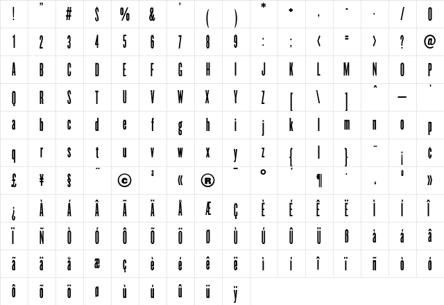 Champion Medium  glyph index
