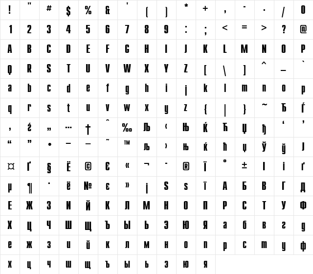 CompactC Regular  glyph index