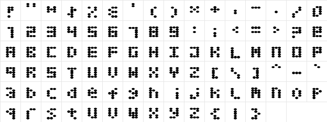 Dotmatrix Regular  glyph index