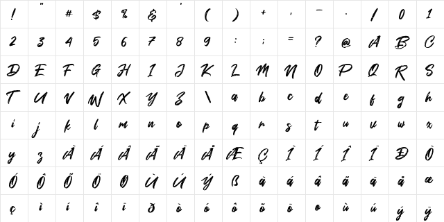 Smoke Attack Regular  glyph index