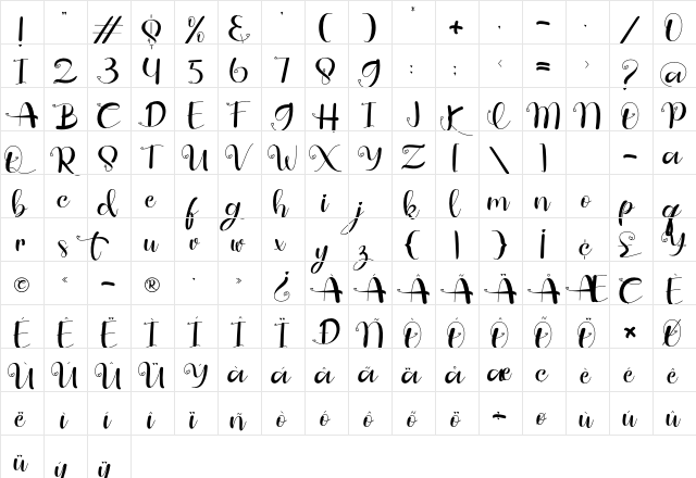 guidelovely bold  glyph index