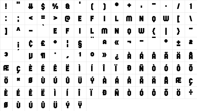 Space Obsessed Regular  glyph index
