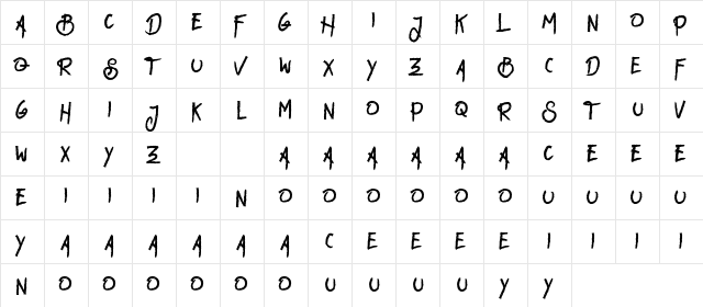 Manly Dack Demo Regular  glyph index