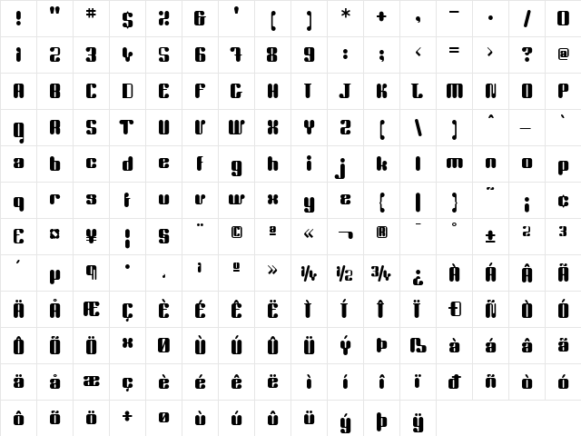UniteAparteICG Medium  glyph index