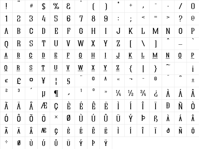 Quastic Kaps Line Regular  glyph index