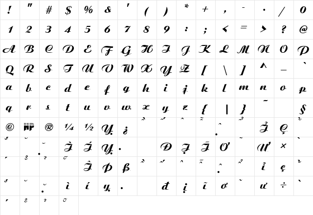 HP-Ariston Bold Italic  glyph index