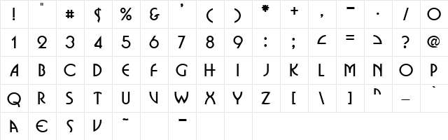 BRITTA Regular  glyph index