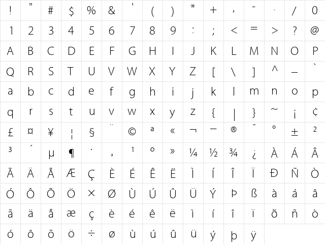 AdobeCorporateIDMyriad-Light Light  glyph index