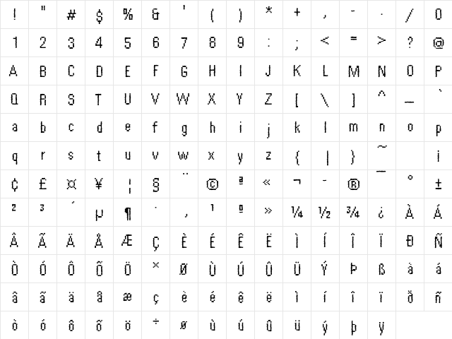 Rough57 Becker Regular  glyph index