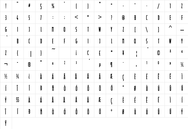 URWDyanaComDBol Regular  glyph index