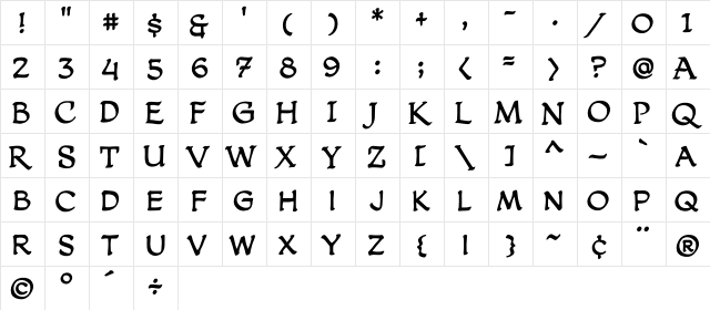CCDreamland Regular  glyph index