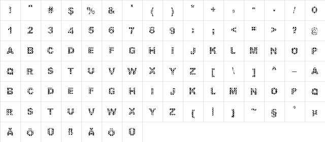 XXX Regular  glyph index