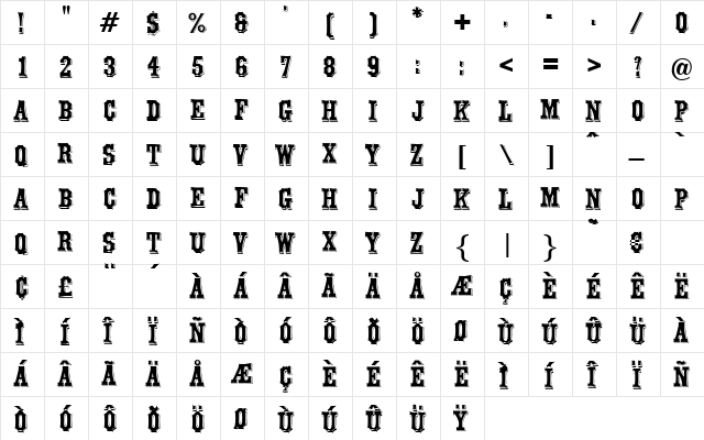 Pianobar Regular  glyph index