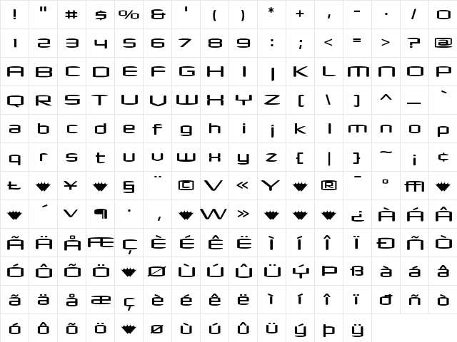 Shimano Regular  glyph index