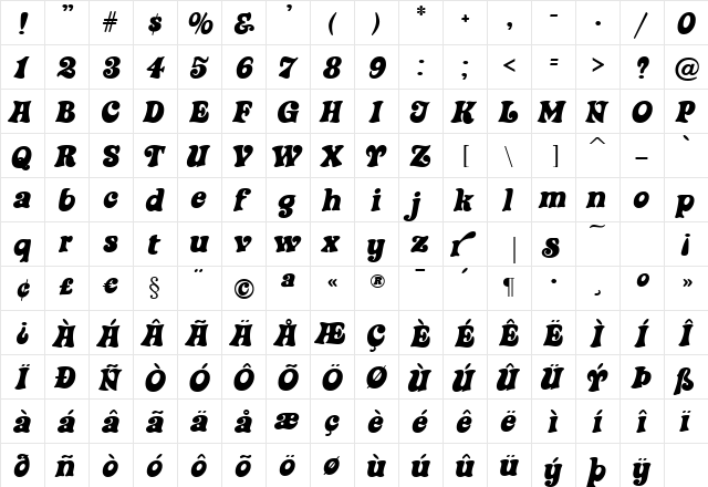 DandelionJF Regular  glyph index