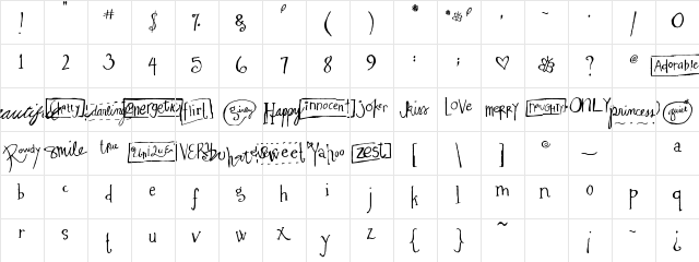 MA Flirty Regular  glyph index