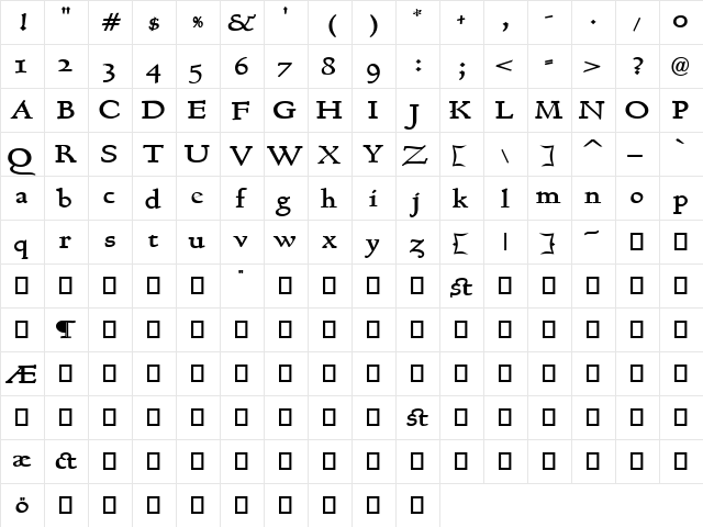 BerthamBold Regular  glyph index