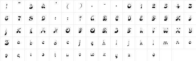 Jocund Oblique  glyph index