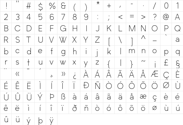 Black Label Light  glyph index