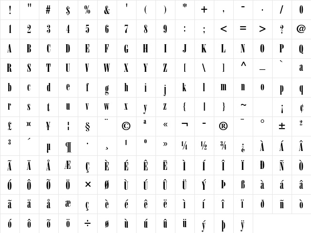 Bodoni Std Poster Compressed  glyph index