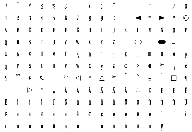 CgLatinElongated Medium  glyph index