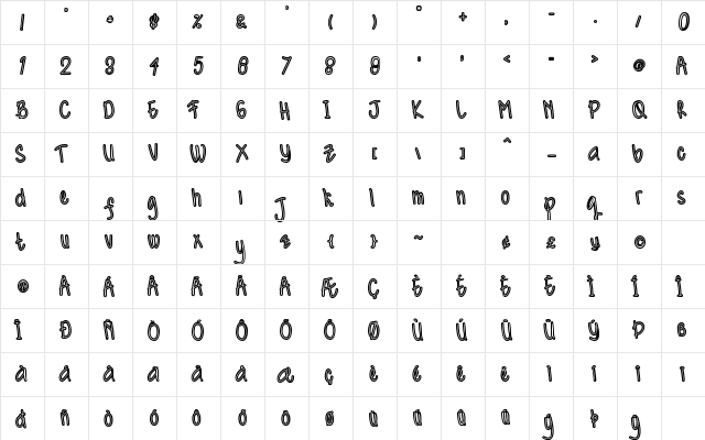 Kidosplay Outline Regular  glyph index