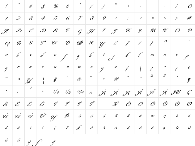 Olidia Two Two  glyph index