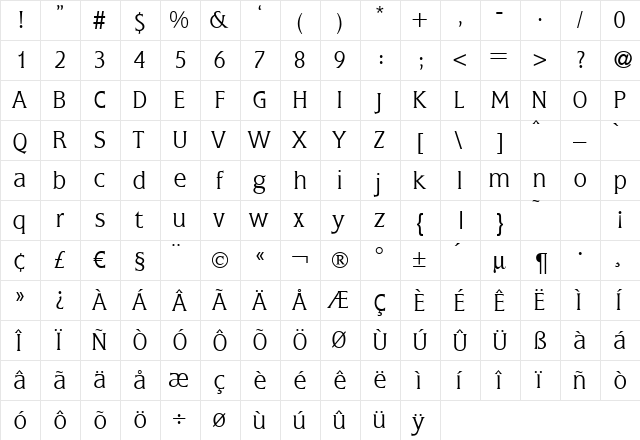 Fleming-Light Regular  glyph index