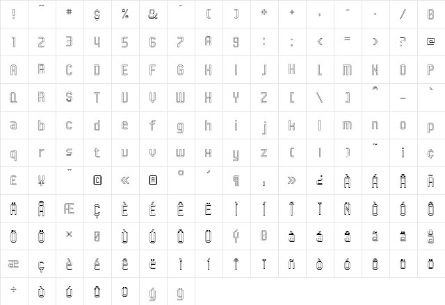 UNDA Regular  glyph index