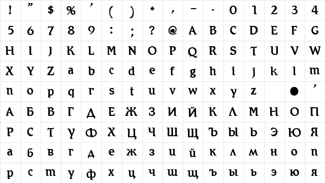 Romic Normal  glyph index